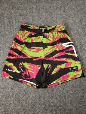 Takedown MMA Shorts Large Tiger Stripe Grappling Wrestling Fight Neon Green Pink